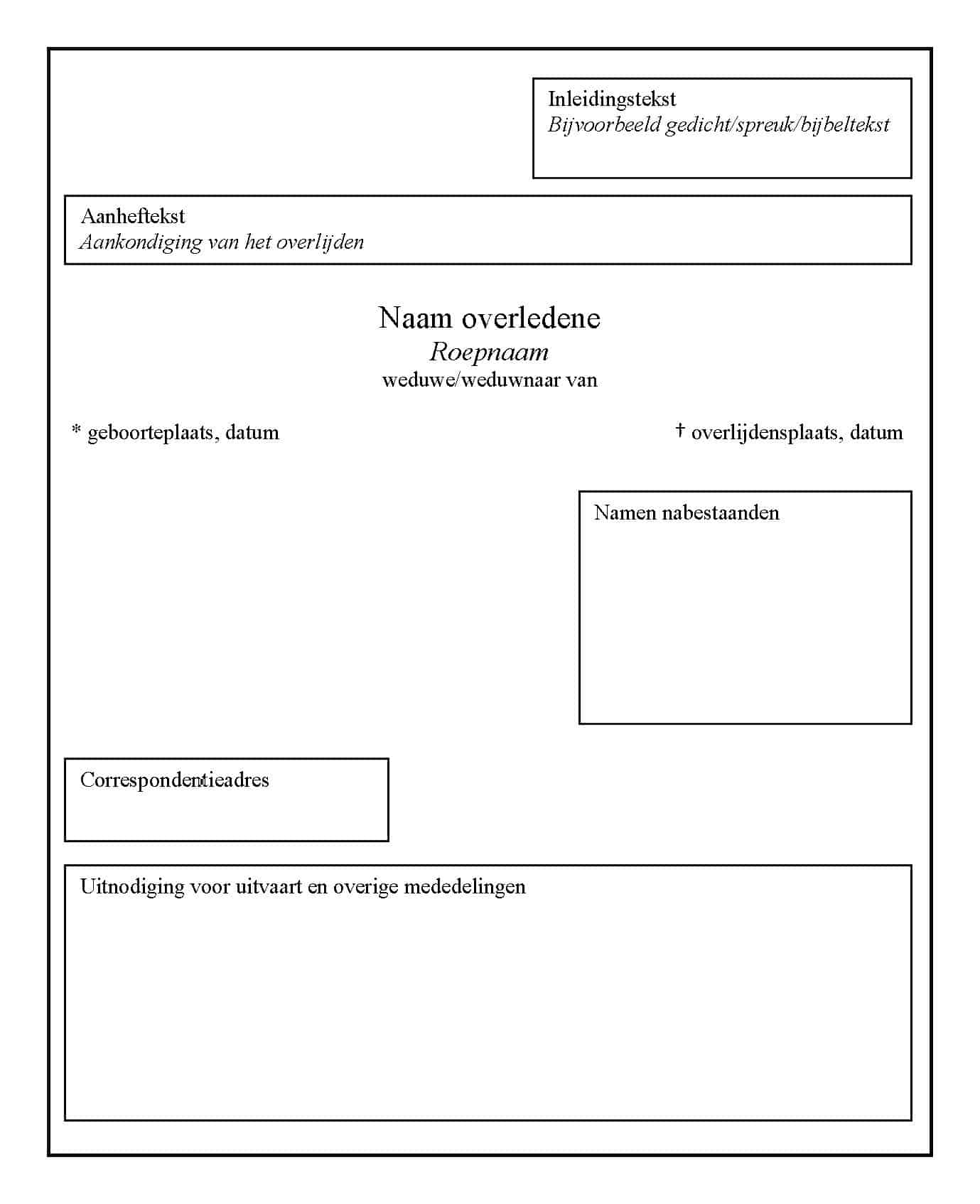 Format voor de indeling van een rouwkaart van Rebel Uitvaart